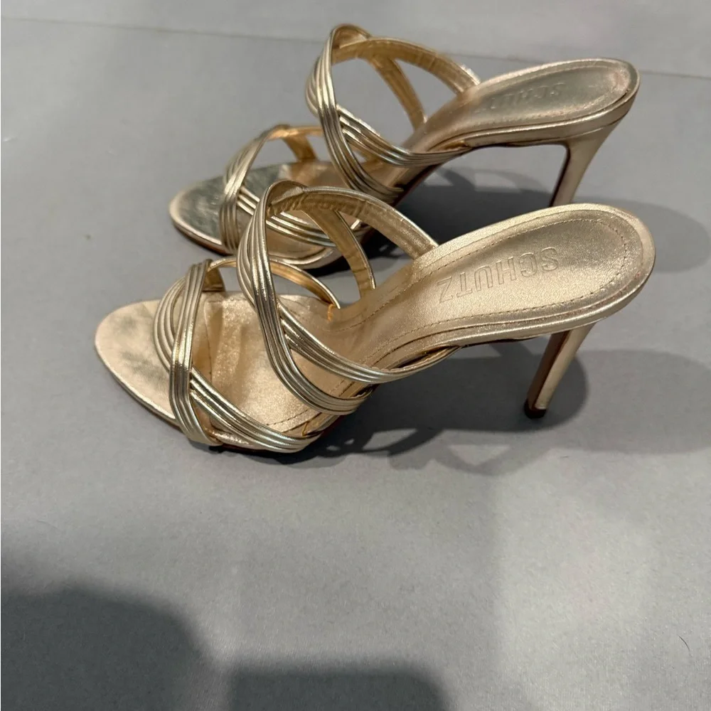SCHUTZ Gold Heels Elegant Strappy Design - Picture 2 of 4
